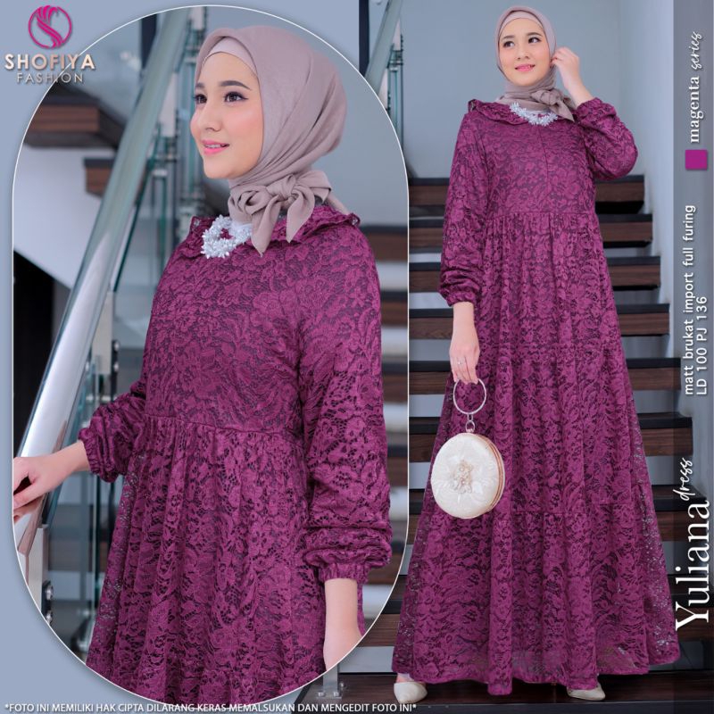DRES/GAMIS WANITA YULIANA GAMIS PESTA BROKLAT BY SHOFIYA SFS