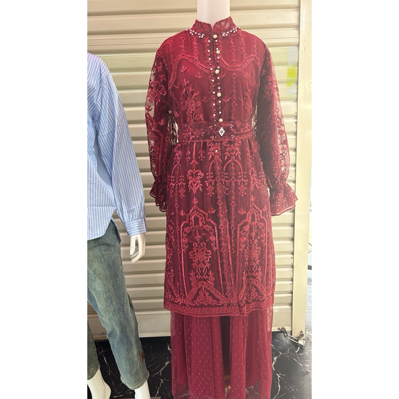 Gamis Tile Brukat 2in1 Outer Lepas Pasang