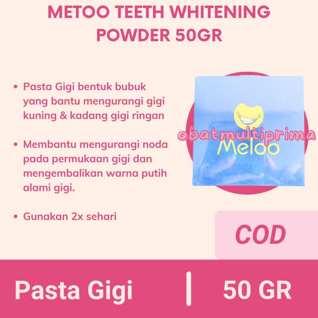 MeToo Teeth Whitening Powder / Odol Pasta Gigi Probiotik / Pembersih Noda Plak Karang Gigi / Bau Mul