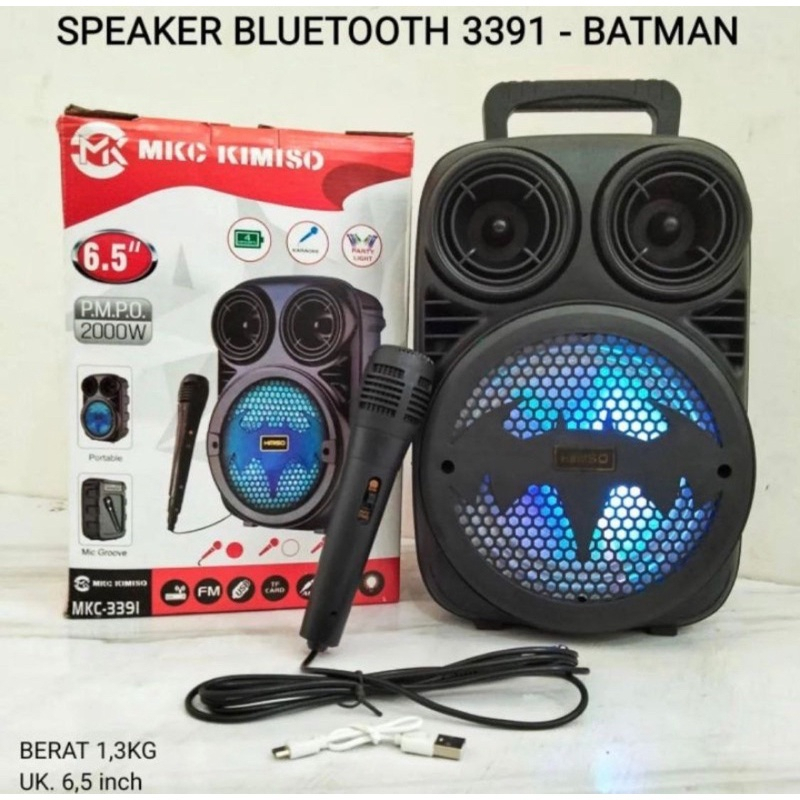 SPEAKER BLUETOOTH KARAOKE KIMISO 3391 MOTIF BATMAN 6,8INCI PORTABLE KARAOKE LED PLUS MIC
