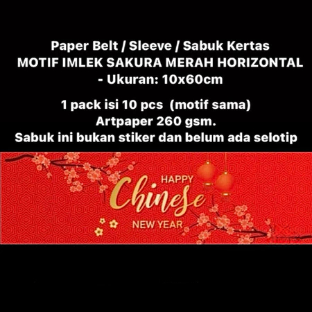 

paperbelt toples kue kering motif sakura merah horizontal sleeve cake box sabuk kertas imlek isi 10 pcs ukuran 10x60 cm