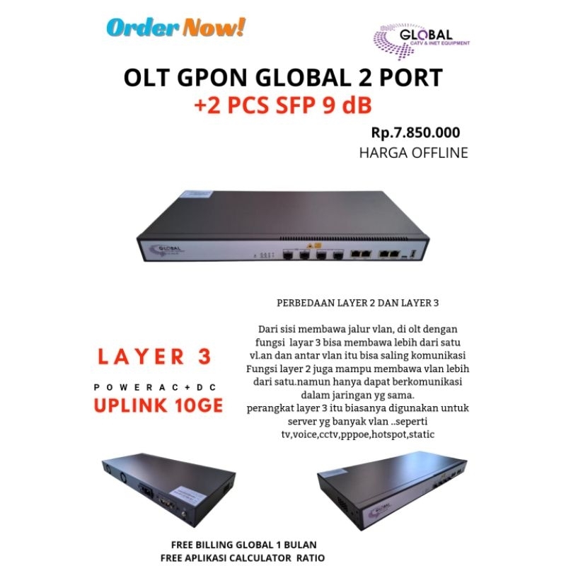 OLT GPON GLOBAL 2 PORT SFP EKSTERNAL