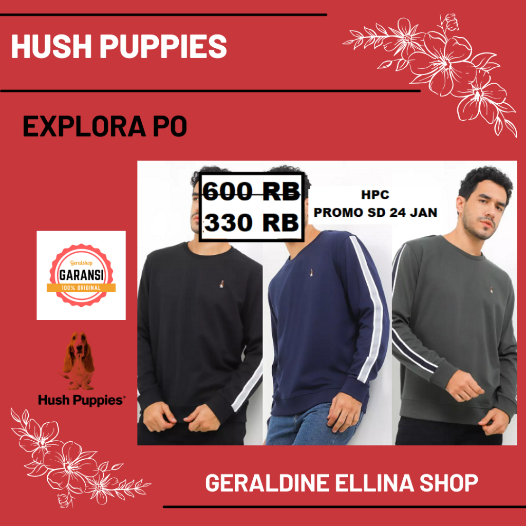 Baju lengan panjang pria Hush Puppies original seri EXPLORA PO pullover