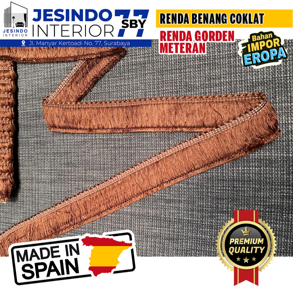 Renda Spanyol RENDA BENANG COKLAT  Aksesoris Hiasan Interior Gorden Premium Elegan Import Eropa
