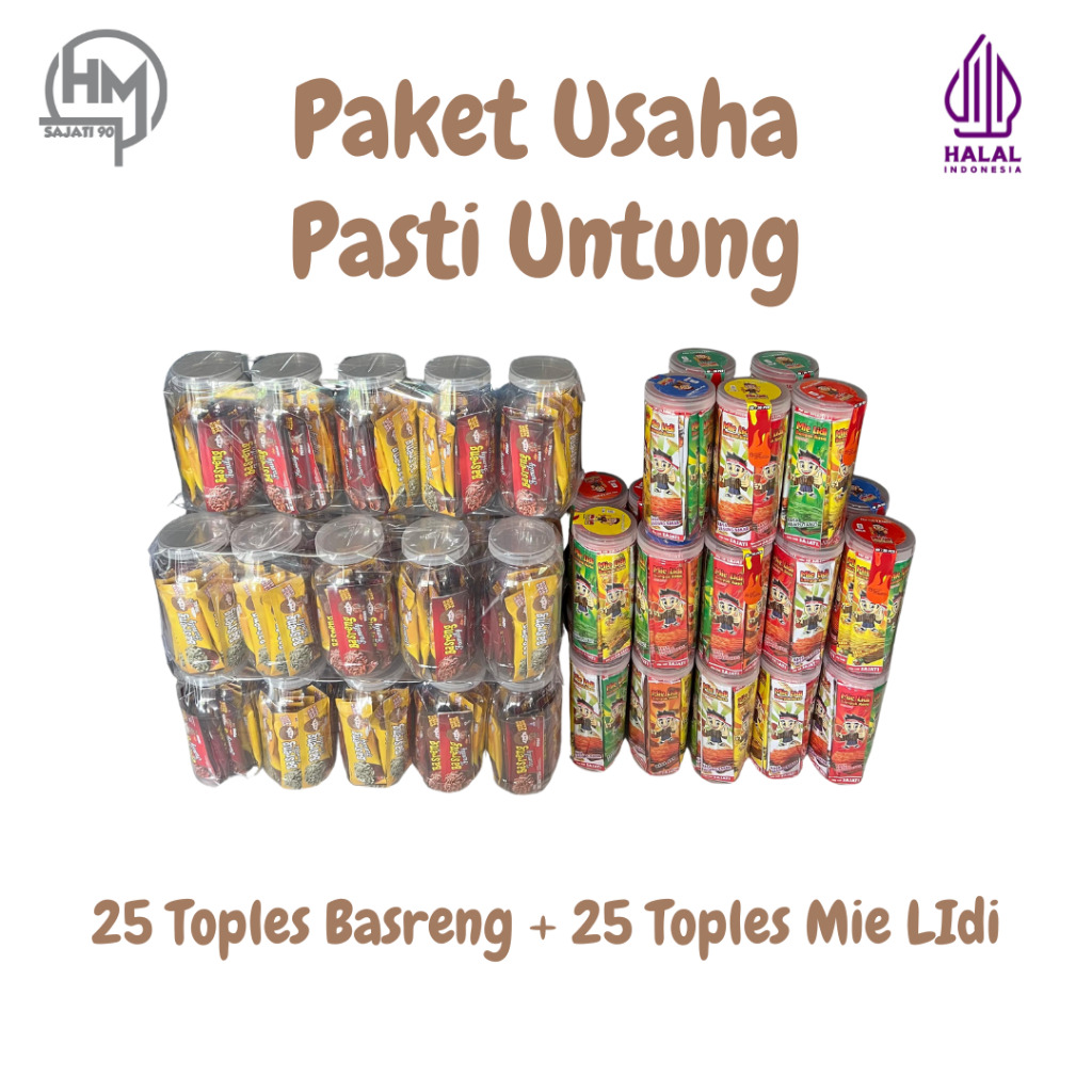 

Paket Usaha Mie Lidi + Basreng Toples 50 Toples Dijual lagi pasti dapet untungnya