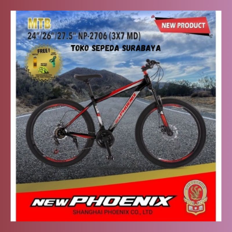 NP 2706 SEPEDA GUNUNG MTB PHOENIX 2706 NEW UKURAN 24 26 INCH REM CAKRAM BARU