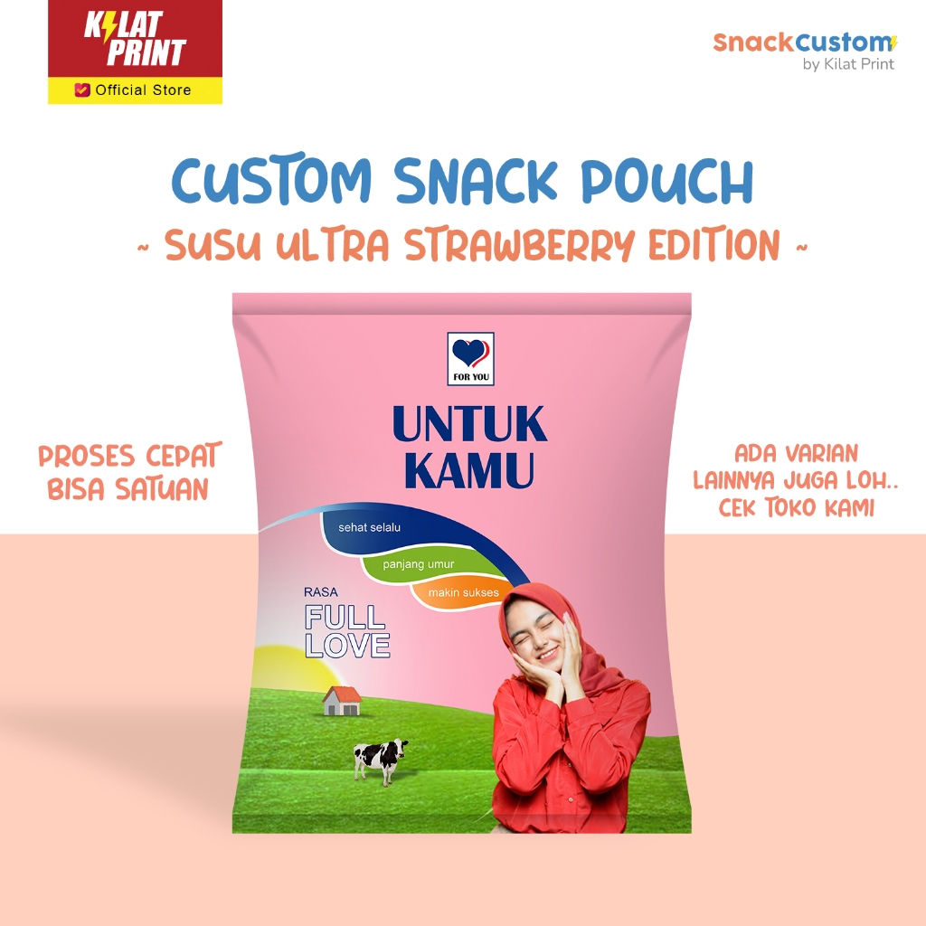 

Snack Custom Foto Teks Bungkus Pouch Jumbo Ala Susu Ultra Strawberry