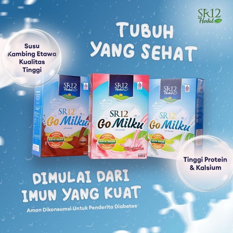 

SR12 Gomilku Susu Kambing etawa SR12/Susu Kambing etawa coklat stroberi original/gomilku premium sr12/susu kambing etawa 600gr