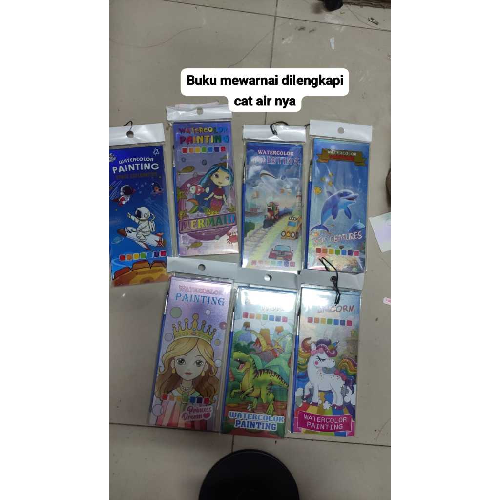 

buku water color paper bergambar ( 12 lembar = kuas - 3 lembar cat padat) ukuran 8 cm x 19 cm