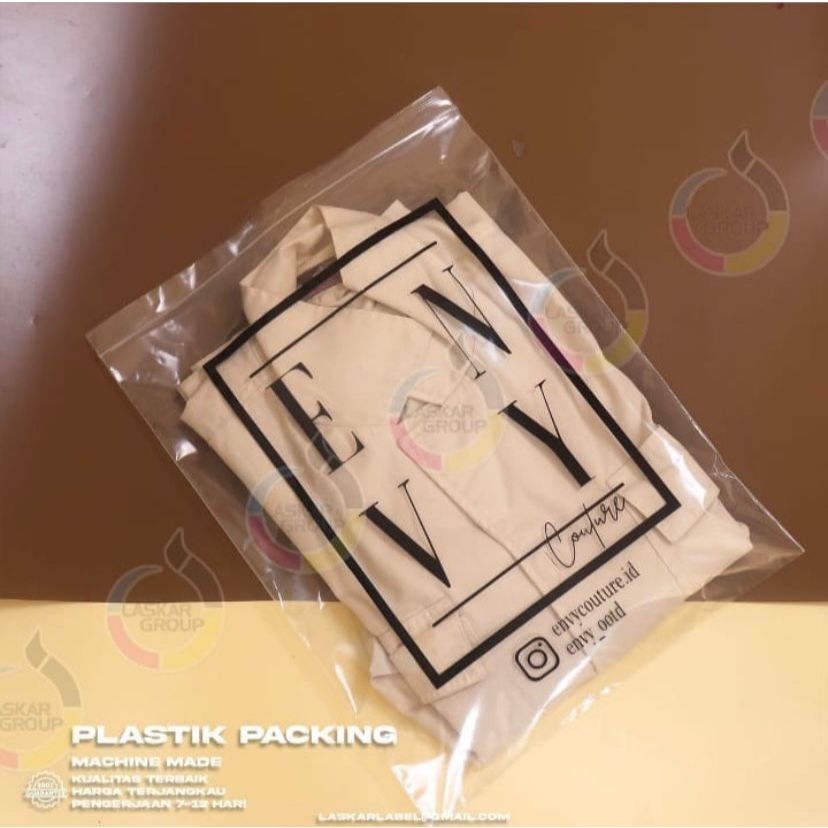 Plastik packing PE kliip/ plastik baju/ plastik sablon/ sablon plastik satu warna