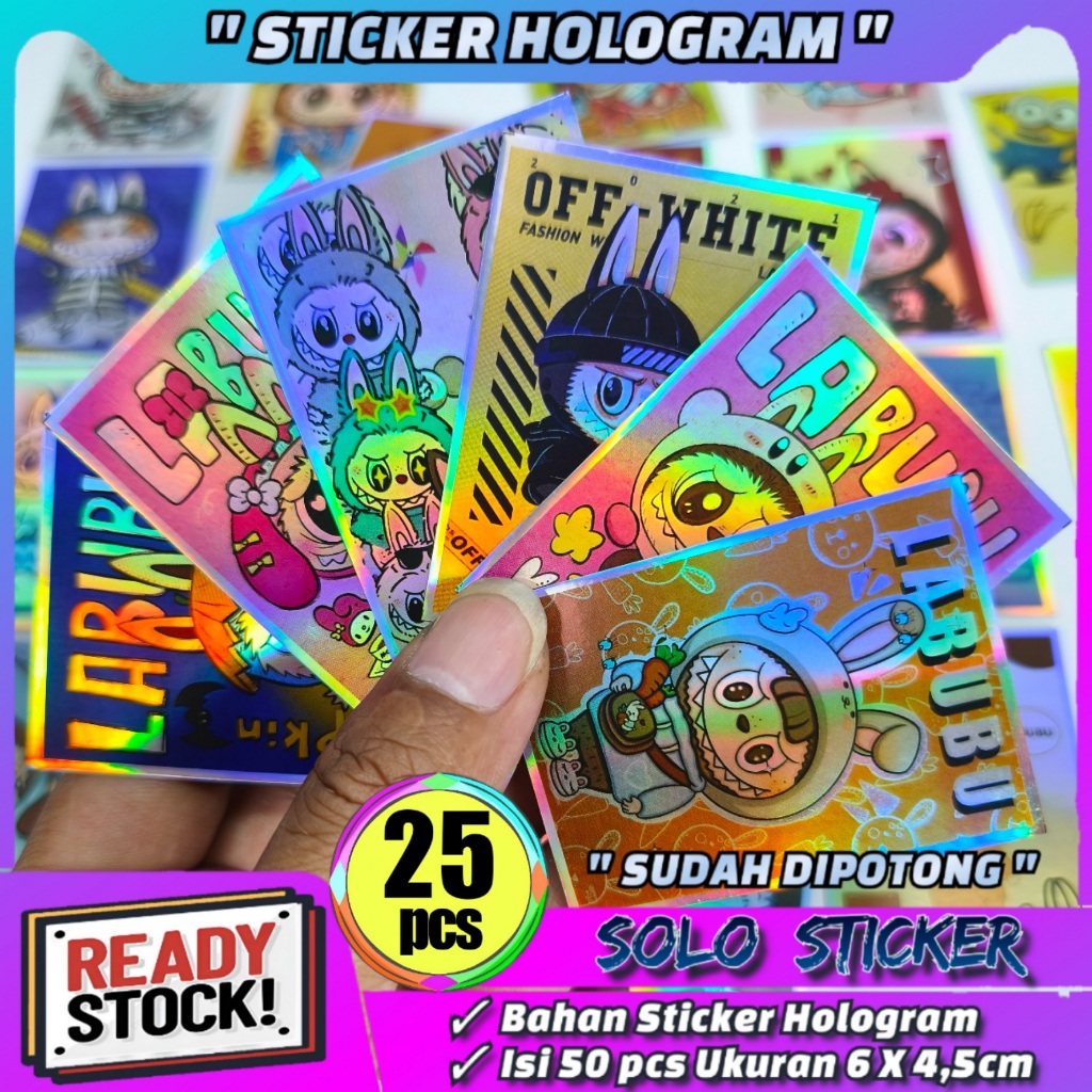 

Sticker Labubu Hologram Isi 25 pcs SUDAH DIPOTONG Waterprof Anti Air