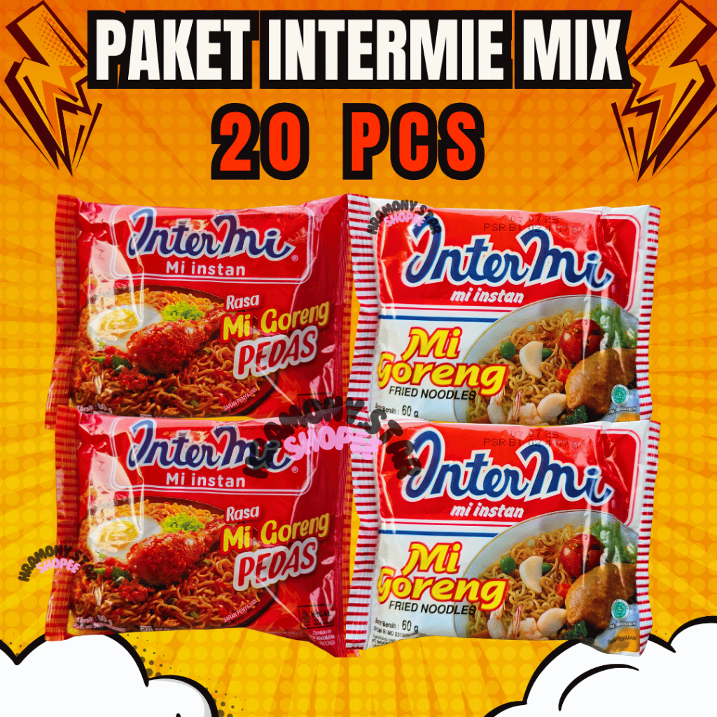 

Paket Mix 20pcs intermie pedas 10pcs + intermie original 10pcs Mie instant Lezat