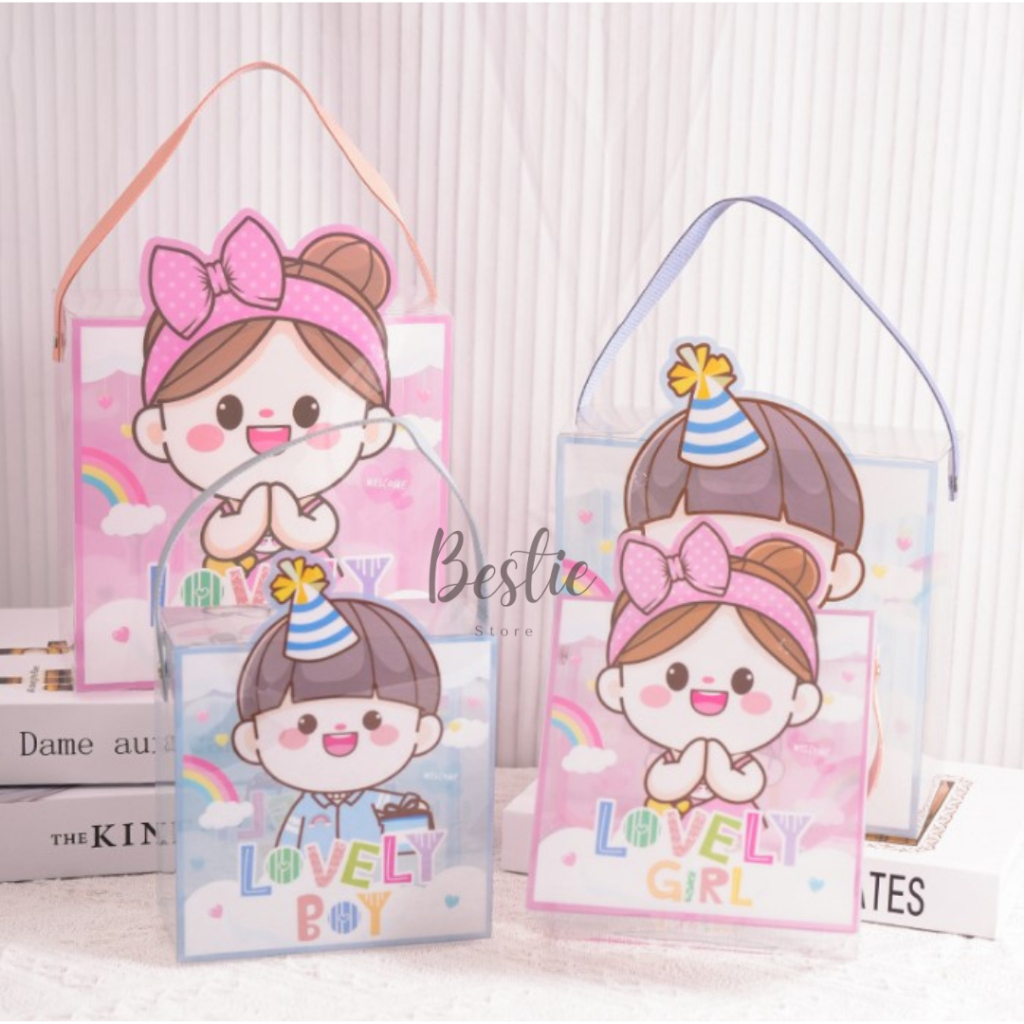 

Bestie Gift Box Tas Hampers Souvenir Ulang Tahun Ultah Anak PVC Mika Transparan Motif Boy Girl