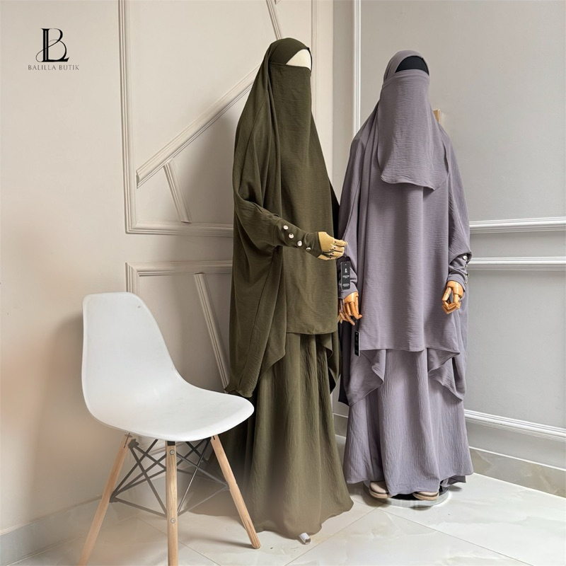 Balila Butik French Khimar Kancing Hafsoh Set Rok Free Cadar Tali Manset Tangn Lancip Resleting Wudh