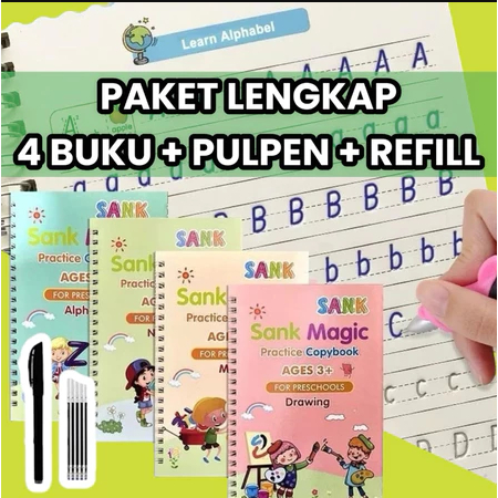 

[LS] 4pcs sank magic book buku belajar menulis anak buku angka huruf buku edukasi anak tk sd paud