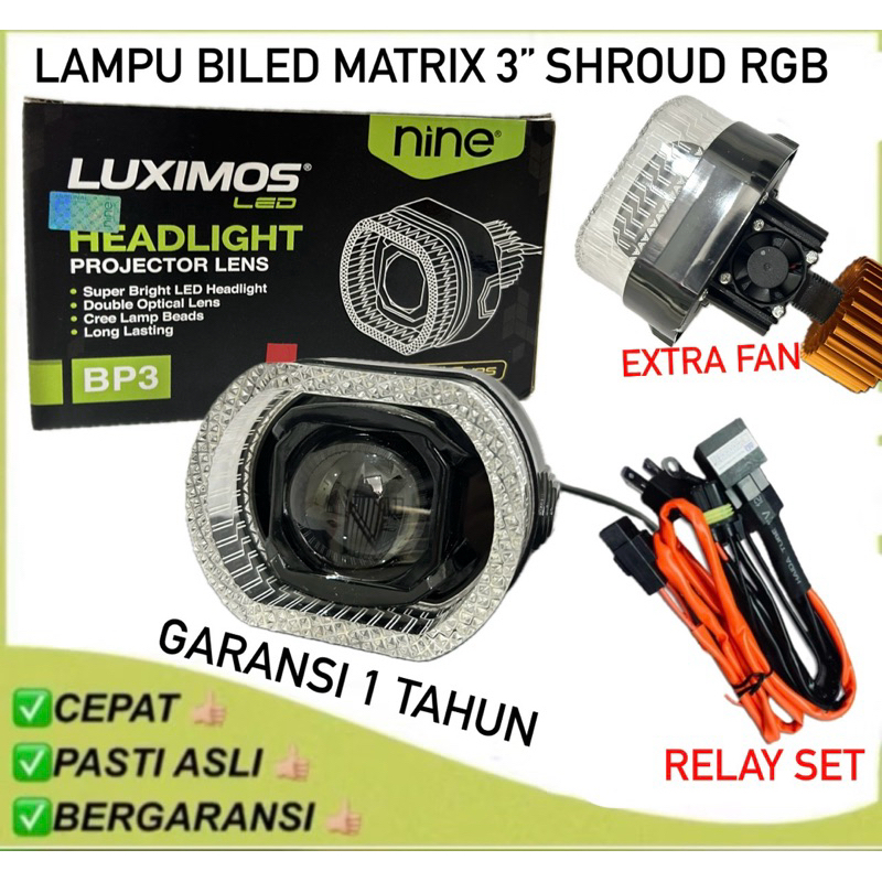 LAMPU BILED PROJIE MATRIX 3 inch FLAT CUT PUTIH HIGH LOW DENGAN KIPAS PENDINGIN BP3 SHROUD RGB LUXIM