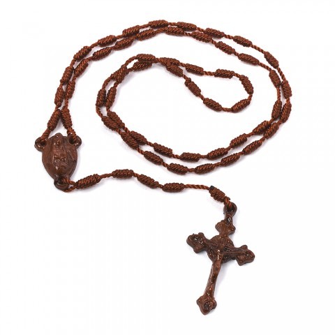 Yeraya Rosario Tali Warna Coklat Salib Fiberglass rosario bahan tali kalung doa rosario putih rosari