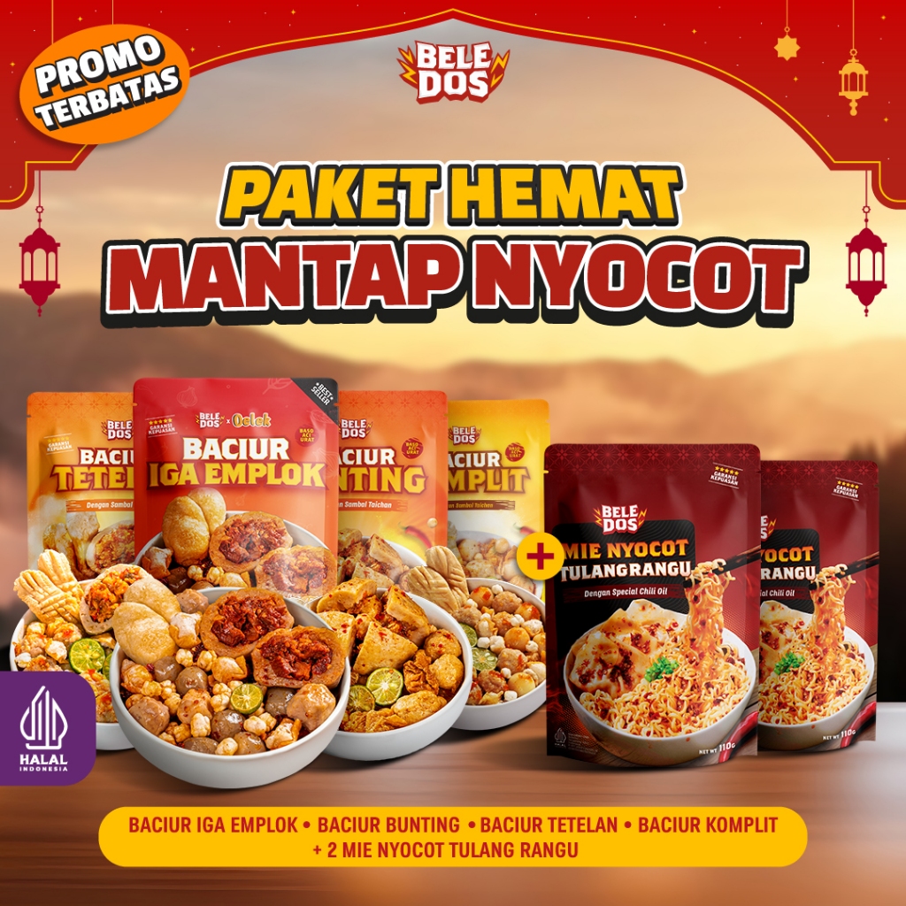 

[SPECIAL DAPAT 6 PCS] Beledos Paket Mantap Lengkap/Pangsit Nyocot Tulang Rangu/Pangsit Nyocot Ayam Keju/ Mie Nyocot Tulang Rangu Chili Oil Pedas/ Baso Aci Pedas Baciur Sambal Taichan