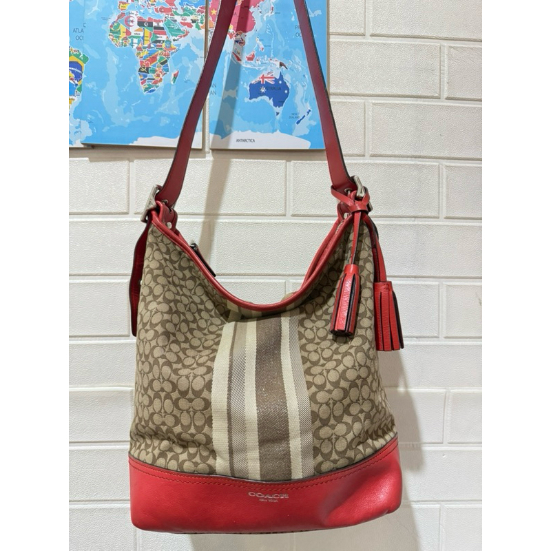 Preloved Coach Signature Stripe F29941 Canvas Hobo Tote Bag