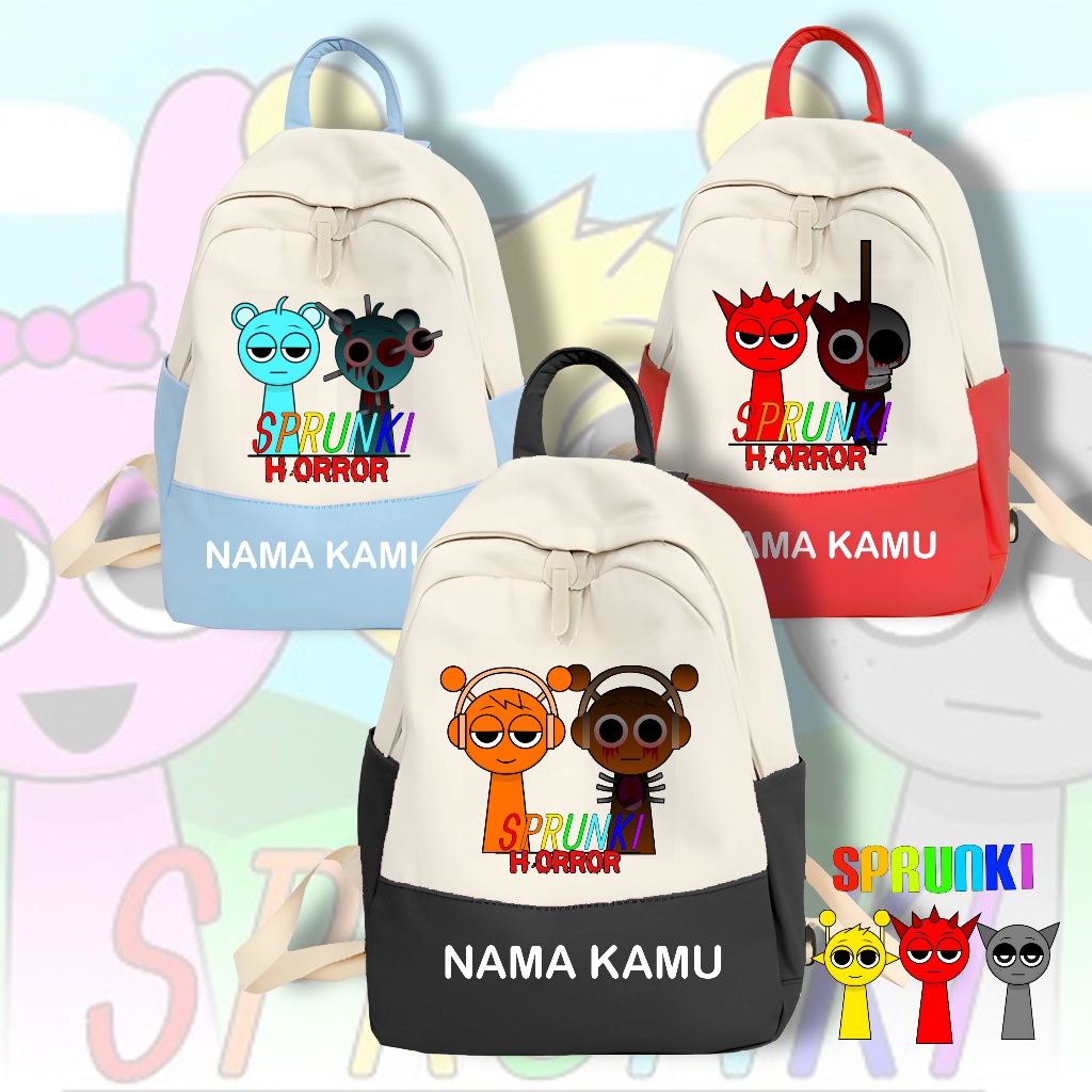 Ransel Anak Sprunki Incredibox Horor - Tas Sekolah Lucu dengan Motif Karakter Lucu Islami