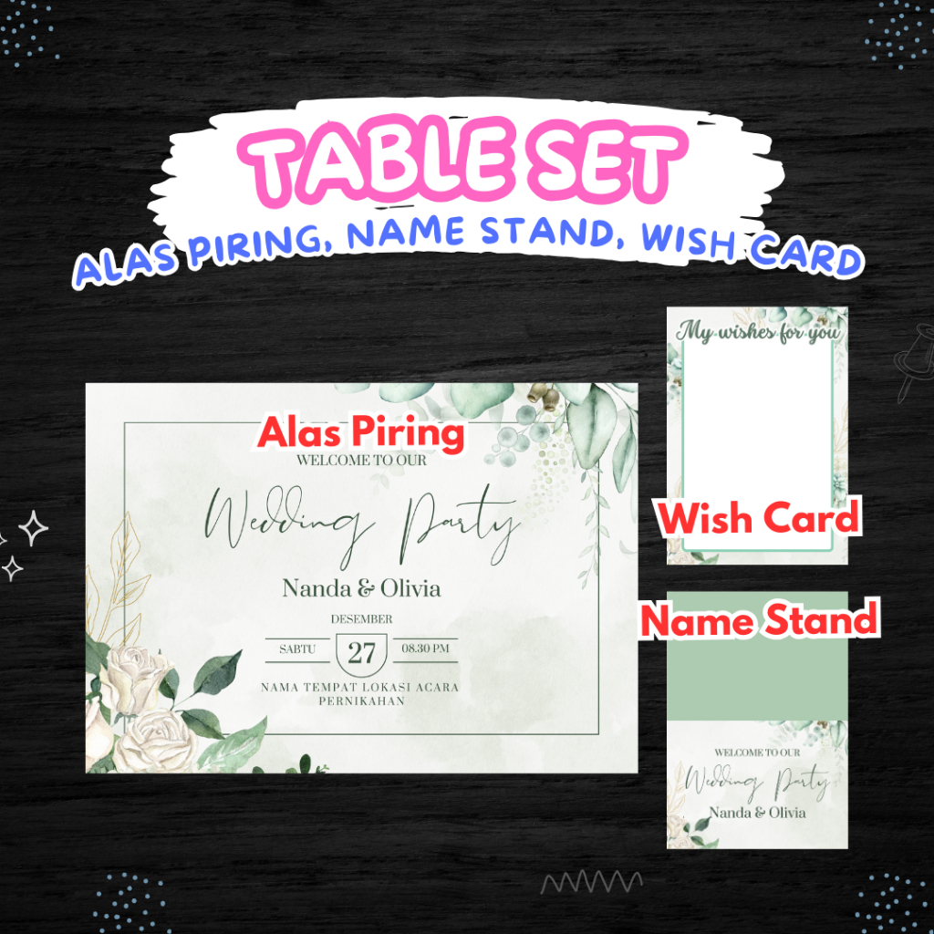Table set aksesoris dekor meja alas meja name stand baby shower pink floral sweet seventeen birthday