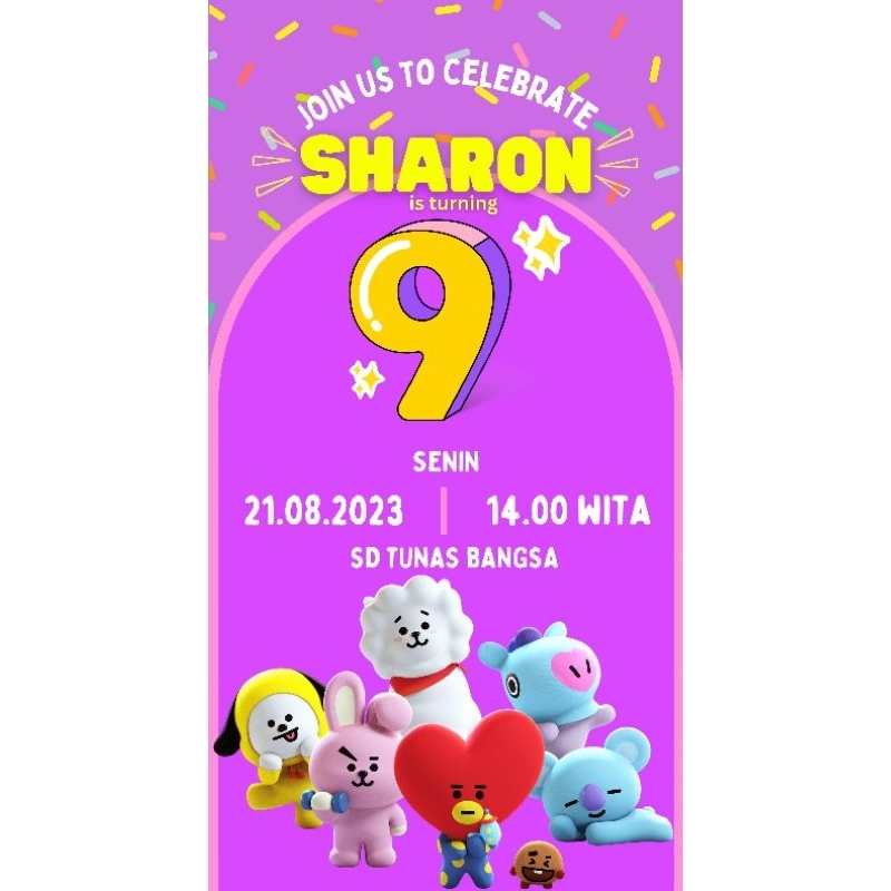 Undangan Ulang Tahun Anak BT21 - isi 50pcs