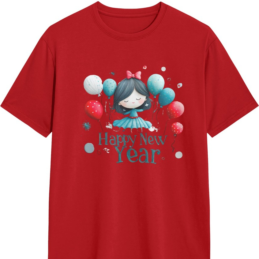 Tahun baru Kaos Pria distro Sweet Girl Carrying Balloons Welcoming Lunar New Year Fashion T-shirt ba