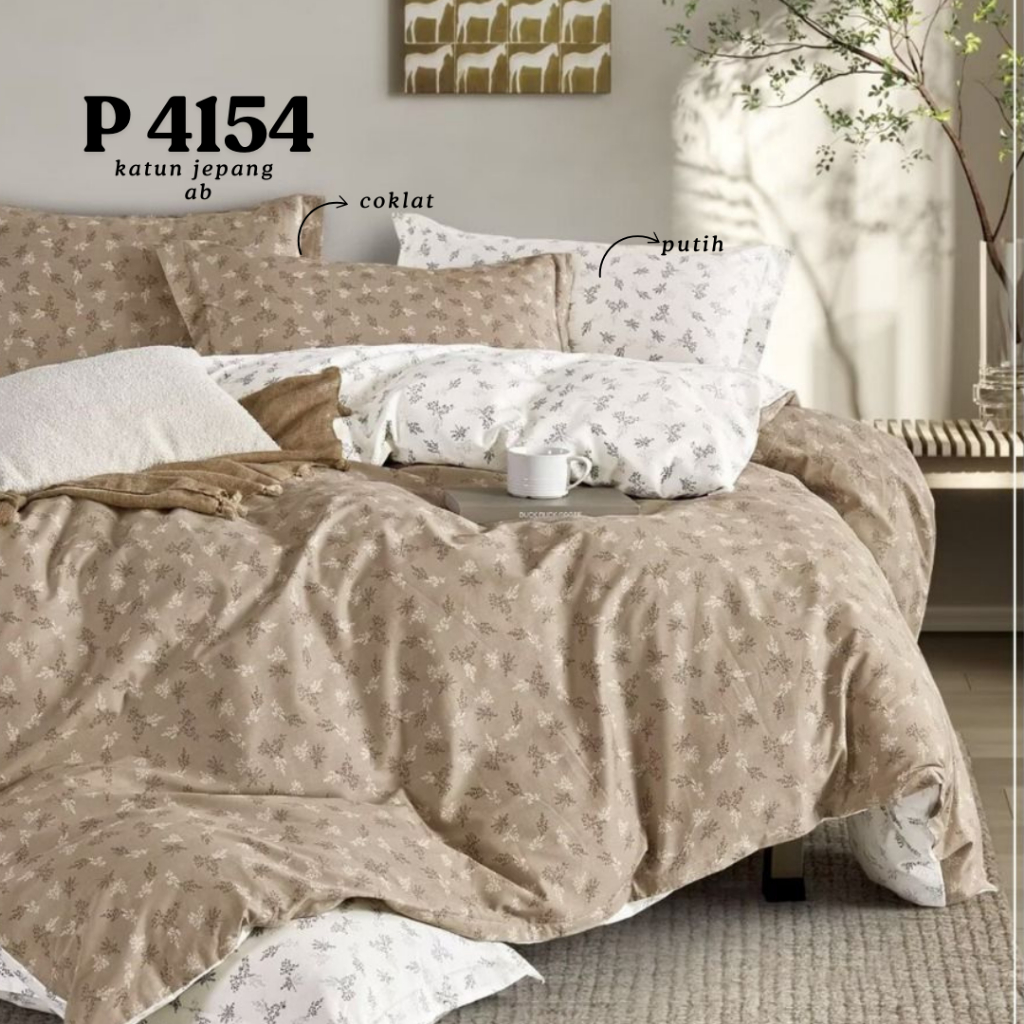 Sprei katun jepang motif shabby chic bunga kecil kombinasi coklat putih P 4154
