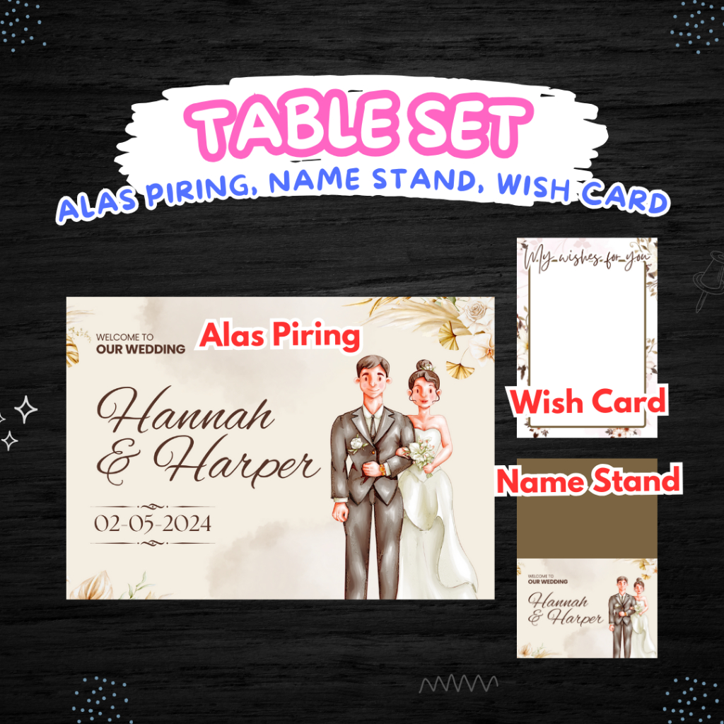 Table set aksesoris dekor meja alas meja name stand baby shower pink floral sweet seventeen birthday