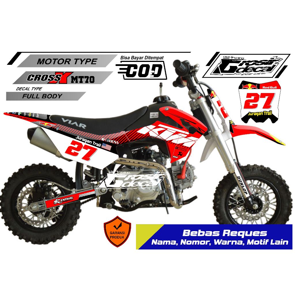 Striping Stiker Trail Mini Viar Cross X 70 Full Body Bebas Reques