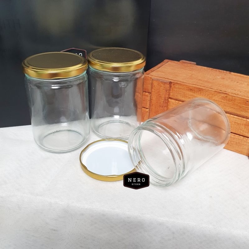 Jar Kaca Bulat 500ml WIDE / Jar selai / toples kaca / wadah bumbu / kemasan kaca / Jar Sambal / temp