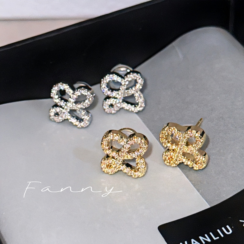 COD Anting tusuk wanita rhodium emas 18K dengan huruf - huruf desain yang trendy