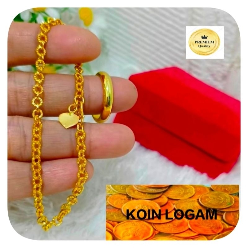 Gelang Dan Cincin 1 Set Terbuat Dari Koin 91 Ori Tidak Luntur Tahan Karat Berlapis Emas 24k