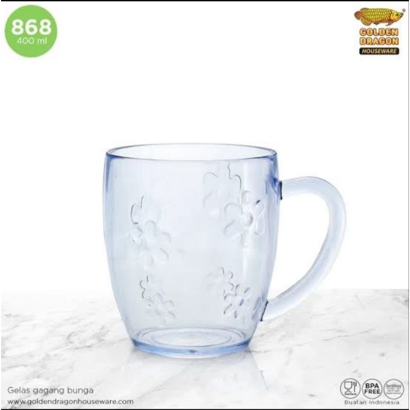 Gelas Gagang Teh Kopi Plastik 868 Golden Dragon Melamin 400ml