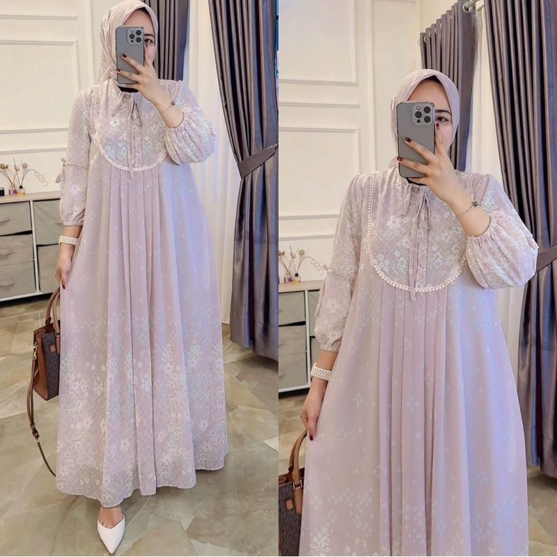 NADIRA DRESS SET HIJAB CERUTY PREMIUM/GAMIS BUSUI/GAMIS SET