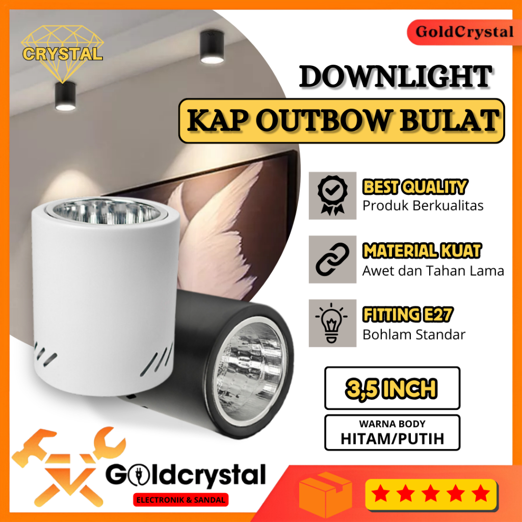 Kap Lampu Downlight Outbow E27 3.5Inch Bulat Warna Putih / Hitam