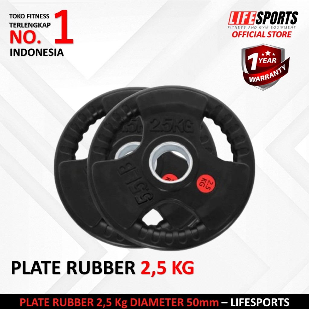 LIFESPORTS - New Alat Olahraga Fitness Classic Black Rubberized Plate Rubber 3 Grip Bumper 2,5 Kg