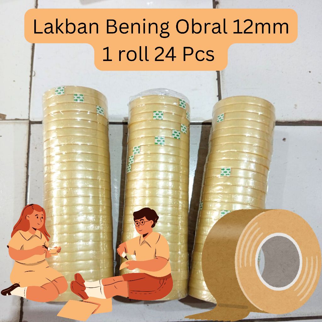 

LAKBAN TRANSPARAN OBRAL 12MM 1 ROLL ISI 24PCS