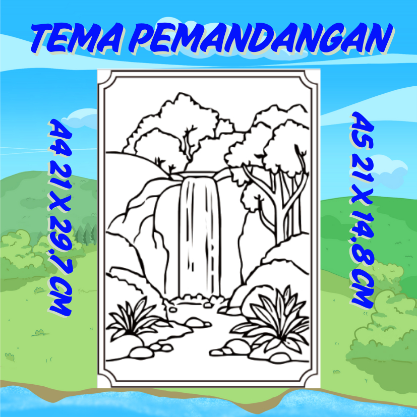 

20 Lembar Kertas Mewarnai Anak TK Tema Pemandangan Ukuran A5 Dan A4 Kertas HVS 80 Gsm