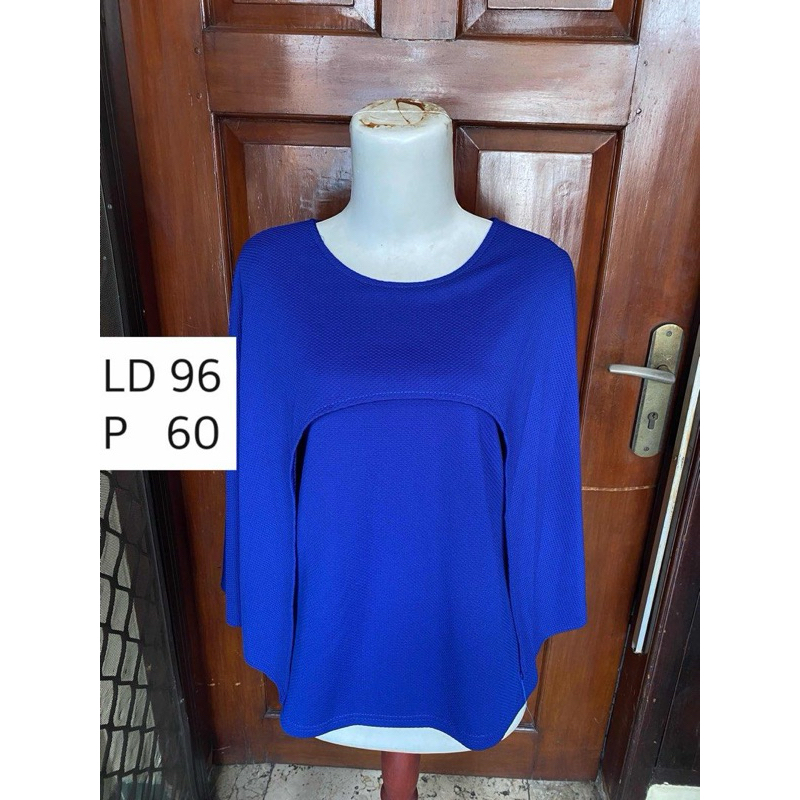 Atasan Blouse Wanita Biru Elektrik Electric Blue Model Cape Jubah Poncho - preloved