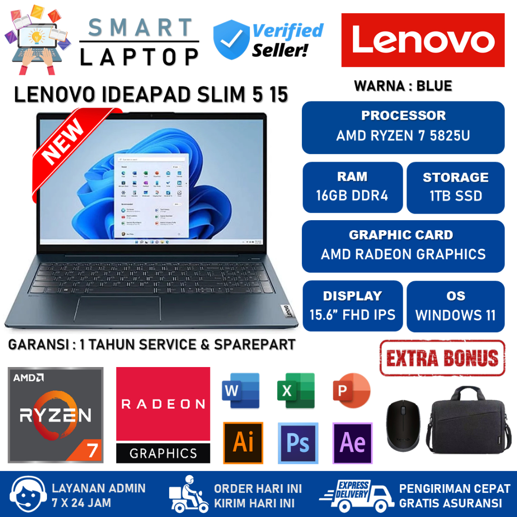 Lenovo Ideapad Slim 5 15 AMD Ryzen 7 5825U 16GB 1TB SSD 15.6 Inch Full HD IPS Windows 11 Home