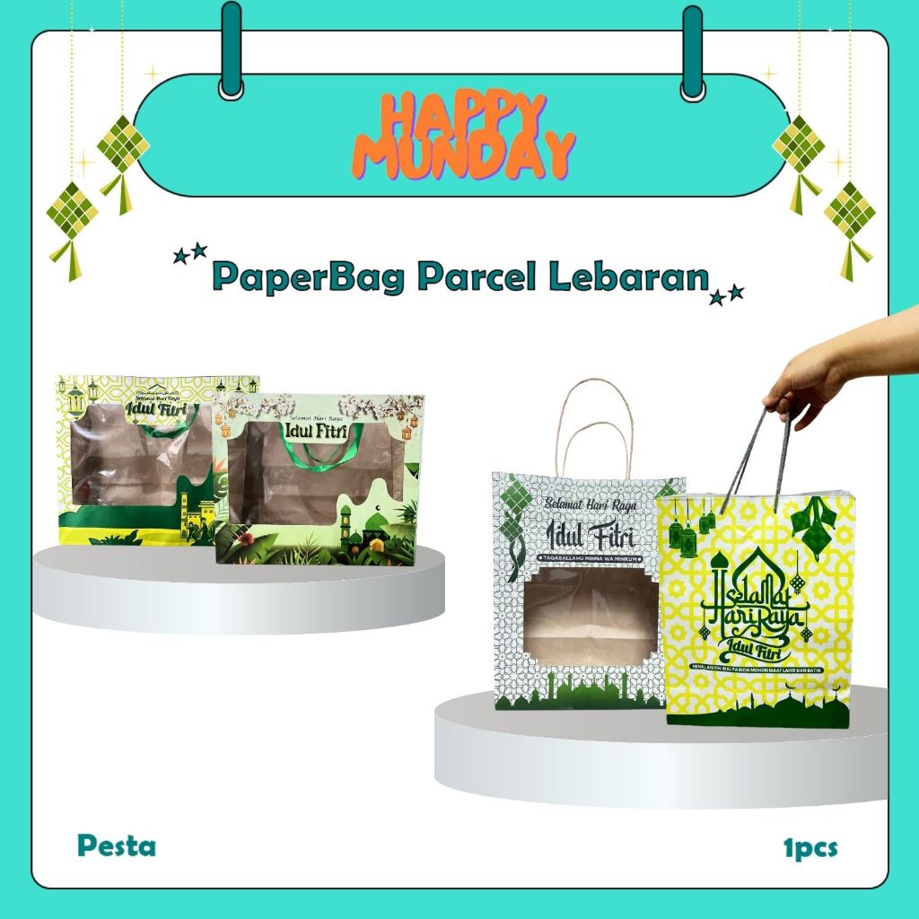 

HappyMunday 12pc Paper Bag / Paperbag Parcel Idul Fitri / Lebaran