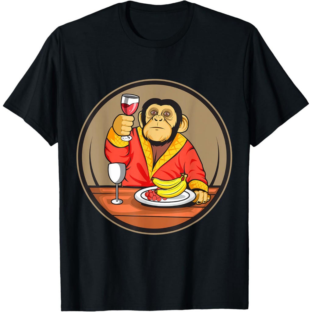 Kaos Monyet Bersulang Anggur Chimp Hadiah Mode Santai Untuk Pria Wanita