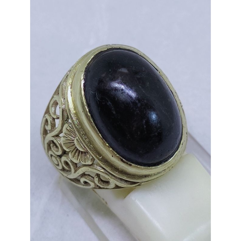 Cincin batu akik lawas black onyx natural black oval kalimaya hitam koleksi batu akik