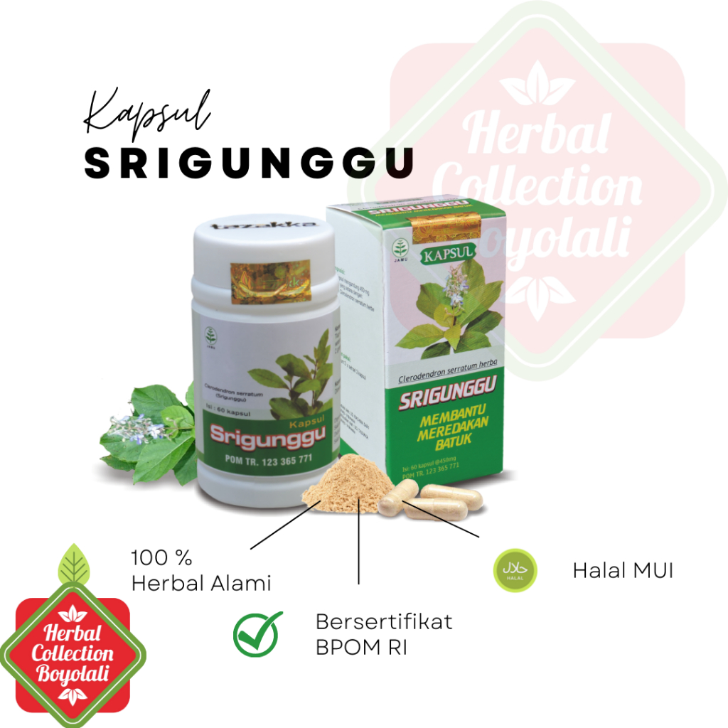 Kapsul herbal Srigunggu untuk gurah alami dan meredakan batuk Obat gurah alami Srigunggu Tazakka isi
