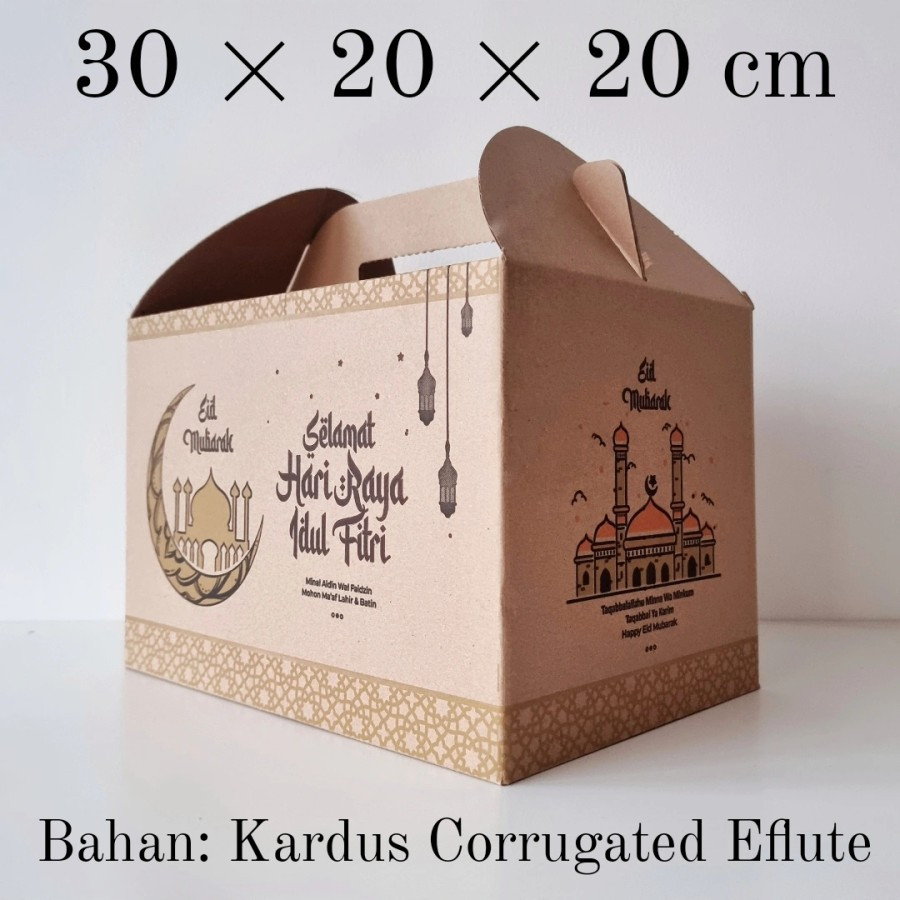 

( 5 Pcs )Dus Tenteng Packaging Parcel Edisi Lebaran Hari Raya Idul Fitri Gable Box Eid Mubarok Ukuran 30x20x20 Cm