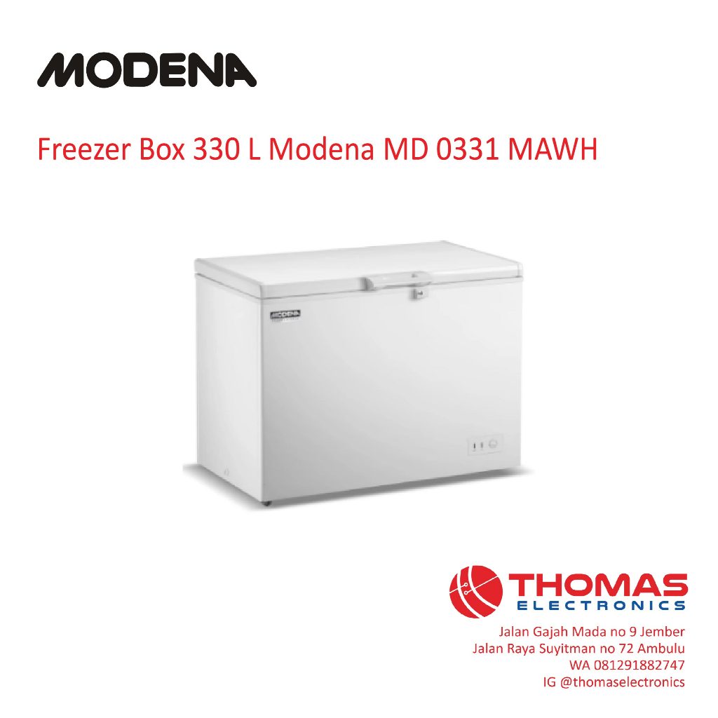Chest Freezer Box 330 Liter Modena MD0331MAWH MD 0331 MAWH Aluminium Garansi Resmi
