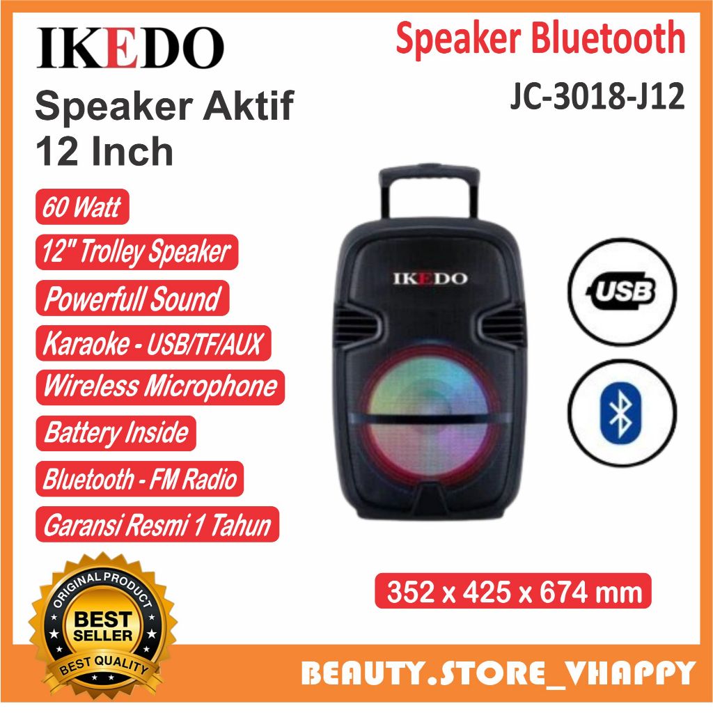 Speaker Portable Bluetooth IKEDO 12 inch JC-3018-J12