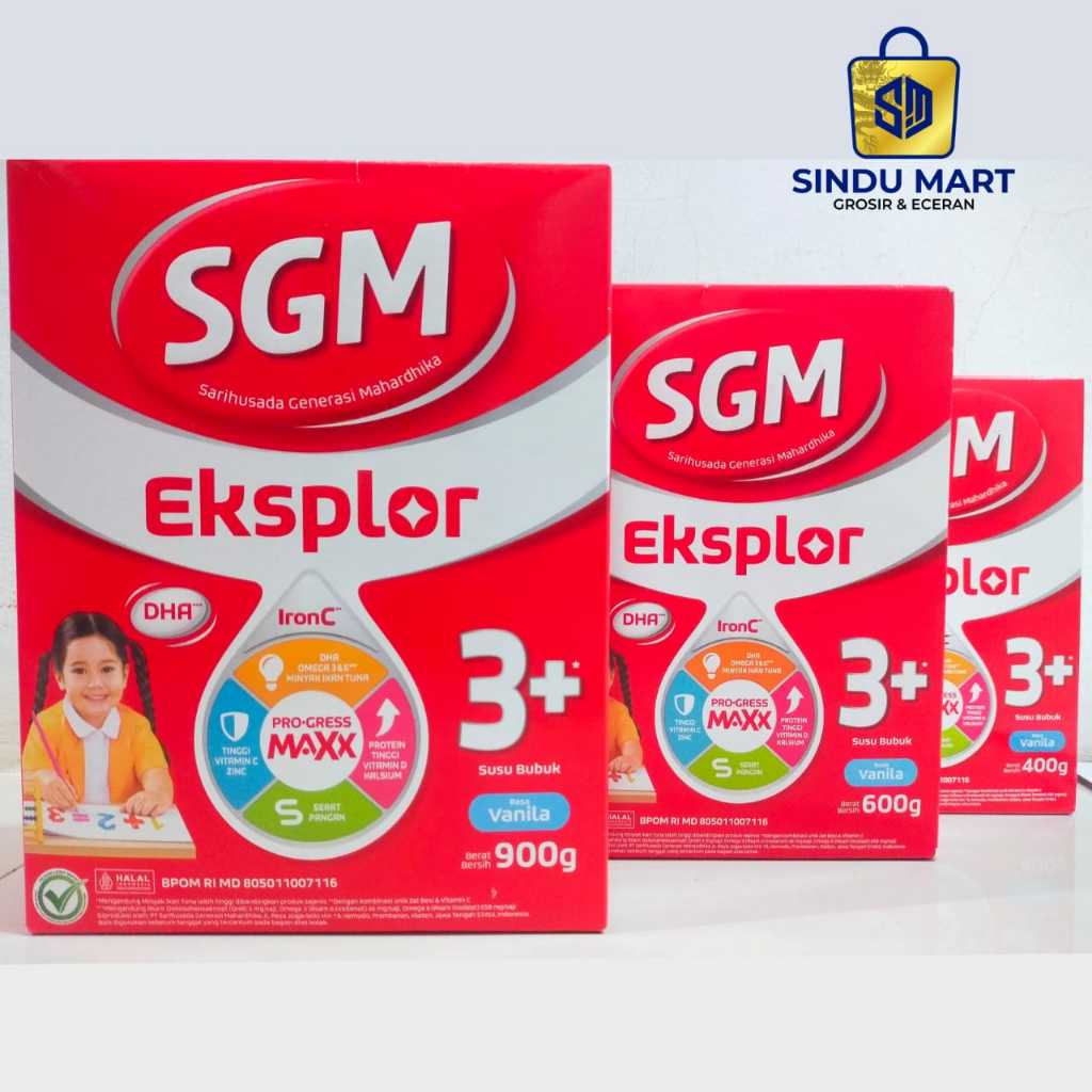 

SGM Eksplor susu bubuk rasa vanila 3+ untuk umur 3-5 tahun tersedia netto 400,600 dan 900 gram | murah shopee sindumart