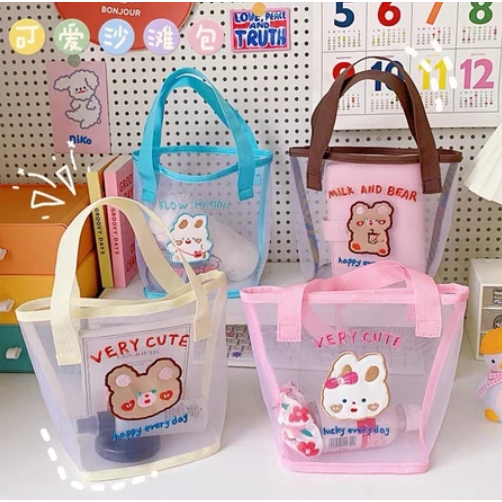 [MINZY.ID] (PROMO)Tas Tote Bag Wanita/ Tote Bag Korea Bear Import Transparan Tas Jinjing Wanita/ Tas